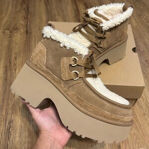 UGG chestnut suede fur platform heeled ankle boots booties shoes women’s 9 new